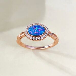 925 Sterling Silver Natural Opal Geometric Luxury Band Ring